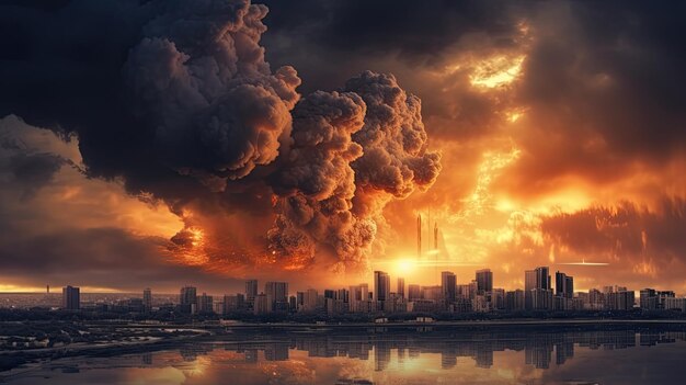 Un incendio industriale brucia l'inquinamento attraverso l'orizzonte apocalittico della città di Erarted
