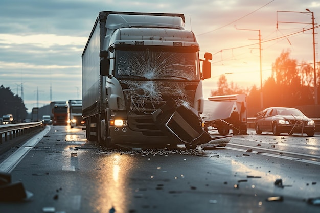 Un incidente che ha coinvolto un camion si è rotto sull'autostrada. Rapporto di incidente generativo ai.