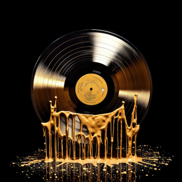 Un incontro affascinante L'oro liquido che scorre in cascata da un LP di dischi in vinile