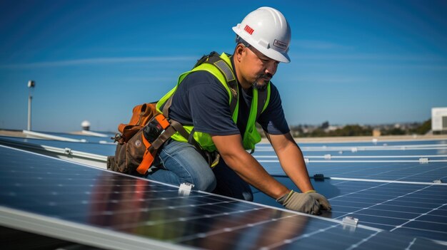 Un ingegnere controlla la qualità dell'installazione e del funzionamento dei pannelli solari