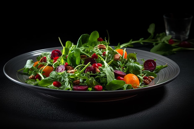 Un'insalata con barbabietole e melograni su un piatto