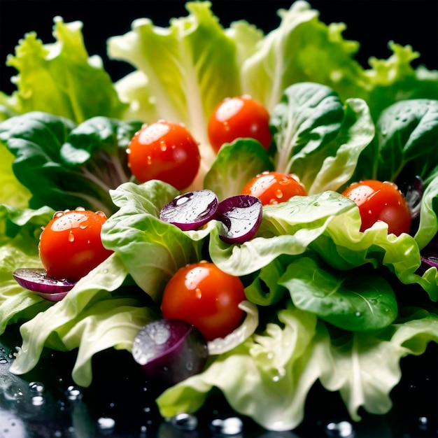 un'insalata con pomodori di ciliegio, lattuga e radisi