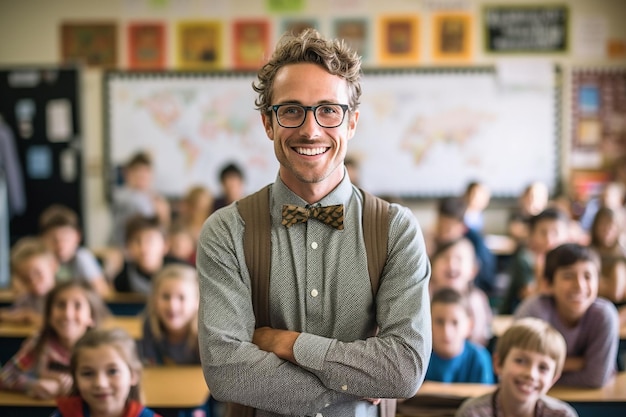 Un insegnante si trova di fronte a un'aula piena di bambini