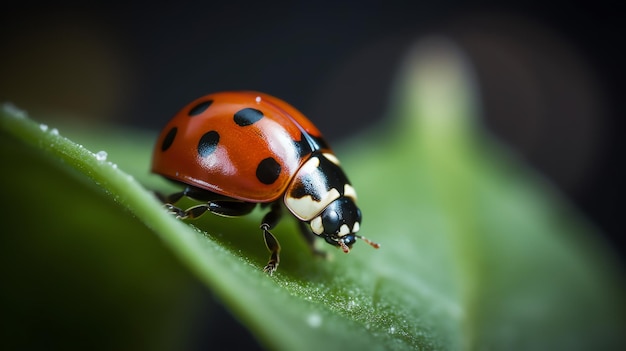 un insetto signora seduto in cima a una pianta verde