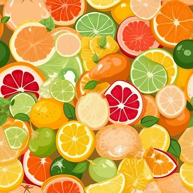 Un insieme di agrumi colorati arancio pompelmo limone e lime come una generazione AI senza cuciture