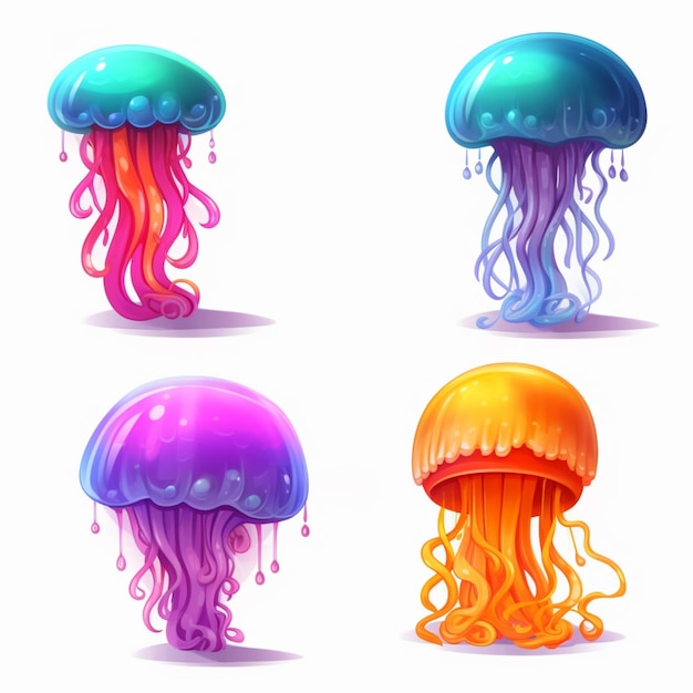 Un insieme di meduse con colori diversi