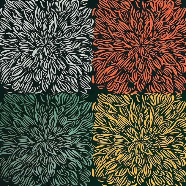 Un insieme di quattro fiori in diversi colori.