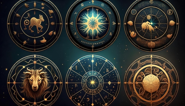 Un insieme di segni astrologici con i simboli zodiacali su di essi.