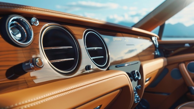 Un interno di auto di lusso dotato di altoparlanti di marca premium e componenti audio che offrono un'esperienza di ascolto ineguagliabile sulla strada