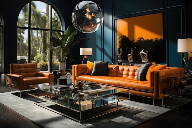 Un interno Hollywood Regency Affascinante e audace, questo stile presenta materiali di lusso generati ai