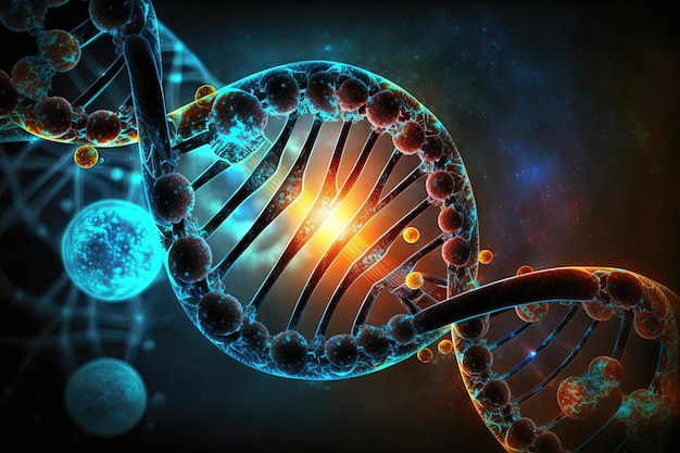 Un'intricata struttura a doppia elica del DNA con i suoi colpi di scena rappresentati in dettaglio Generato utilizzando l'intelligenza artificiale