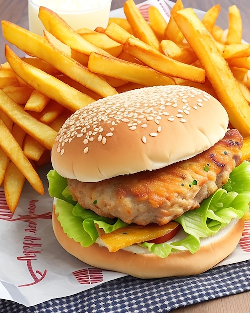 Un invitante hamburger e patatine fritte su un piatto