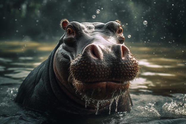 Un ippopotamo che fa il bagno in un fiume