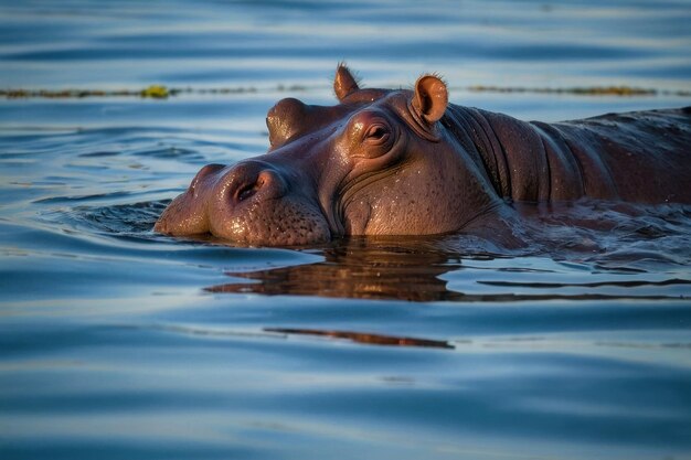 Un ippopotamo immerso nell'acqua con gli occhi che sbirciano