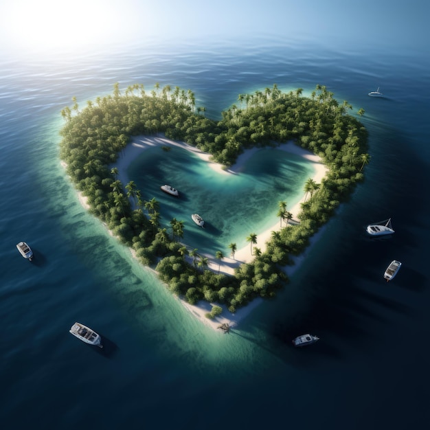 Un'isola a forma di cuore in mezzo all'oceano IA generativa