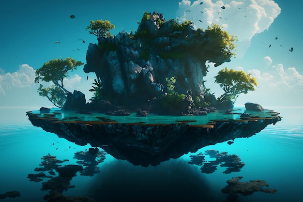 Un'isola galleggiante con alberi sopra