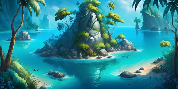 Un'isola tropicale con sopra una palma