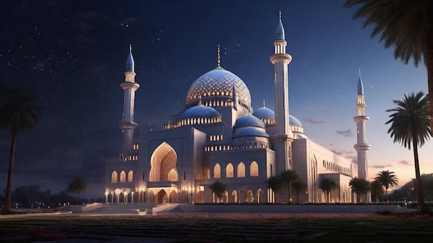 Un'ispirante illustrazione in 4K che mostra l'incredibile design architettonico di una moschea musulmana