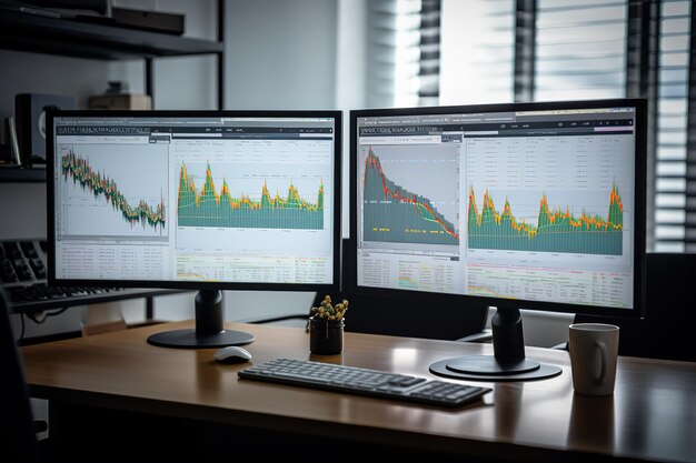 Un'istantanea di un computer desktop in un ufficio moderno e creativo