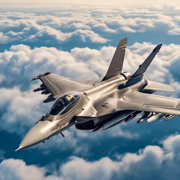 un jet da combattimento che vola tra le nuvole con le parole air force sulla coda