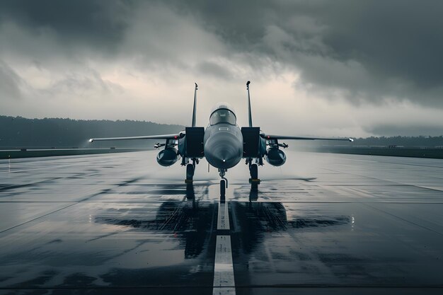 Un jet da combattimento F16 che decolla dalla pista di un aeroporto