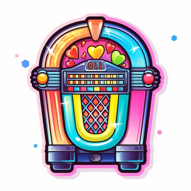 un juke box di cartone animato con cuori e palloncini in cima all'intelligenza artificiale generativa