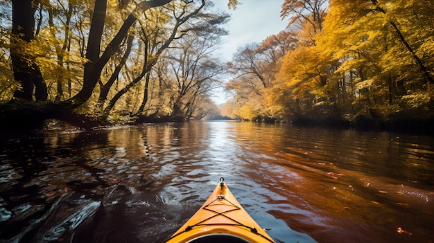 Un kayak galleggia lungo il fiume