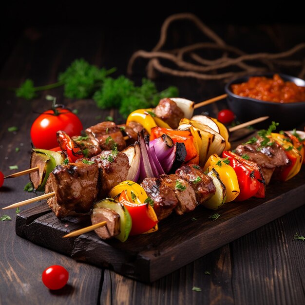 Un kebab spiedini di carne alla griglia shish kebab con verdure