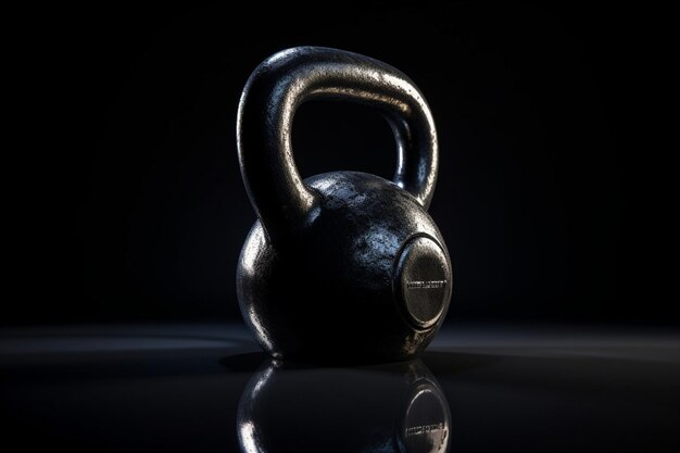 Un kettlebell nero è al buio con la parola kettlebell sopra.