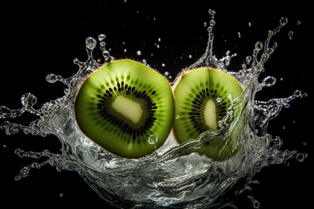 Un kiwi che viene lasciato cadere nell'arco d'acqua