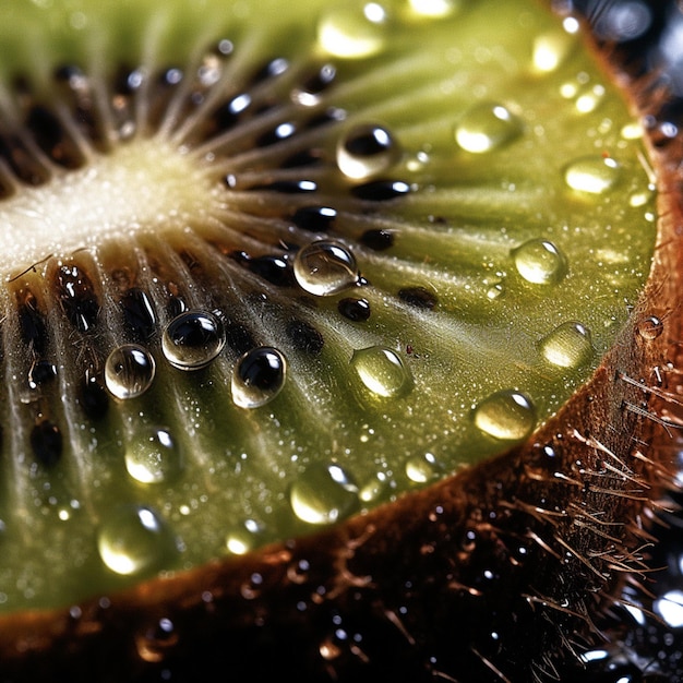 Un kiwi con gocce d'acqua su di esso