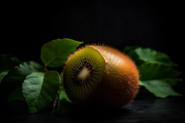 Un kiwi su uno sfondo nero