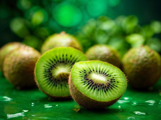 un kiwi verde con uno sfondo verde con le parole kiwi in cima.