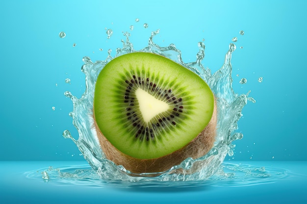 Un kiwi viene spruzzato in acqua.