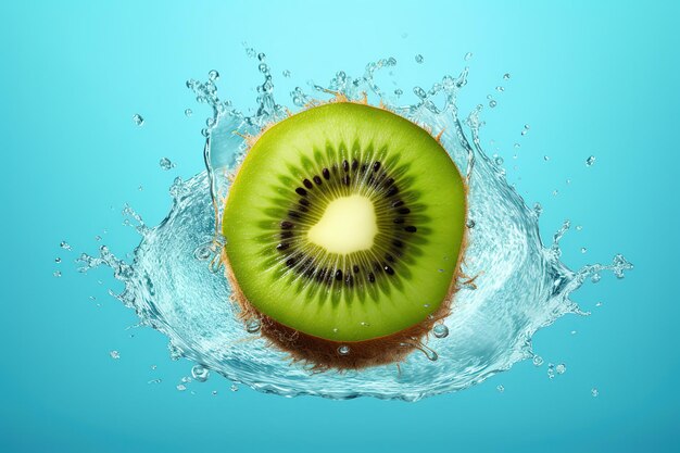 Un kiwi viene spruzzato in acqua.