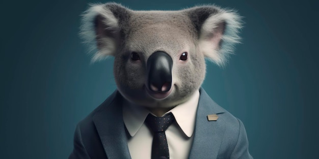 Un koala con camicia e cravatta