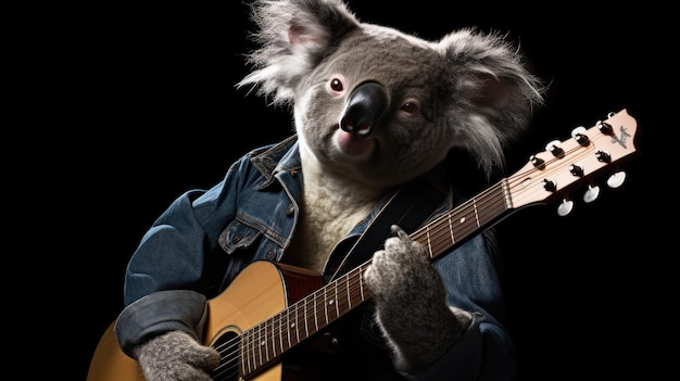 un koala con una chitarra in mano.