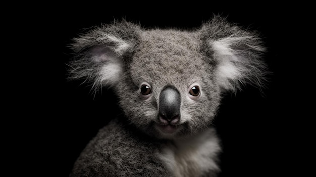 Un koala con uno sfondo nero