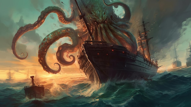 Un kraken che attacca una nave