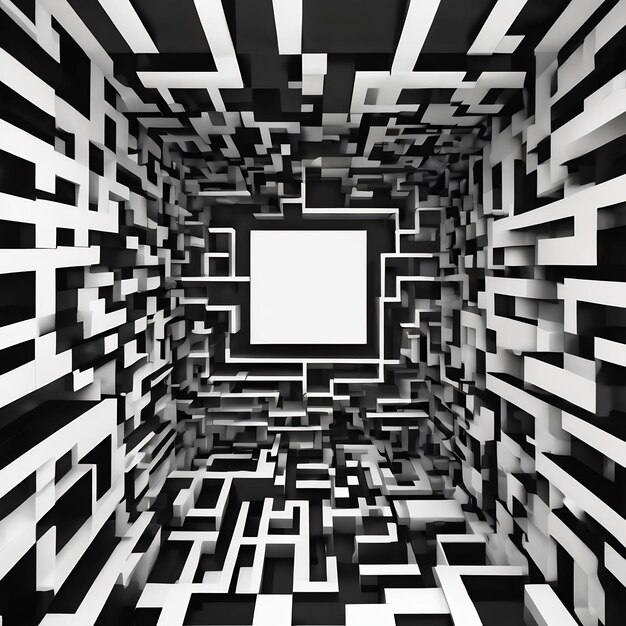 Un labirinto in bianco e nero con quadrati e rettangoli generativi ai