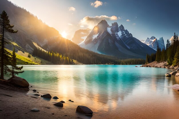 Un lago con le montagne sullo sfondo