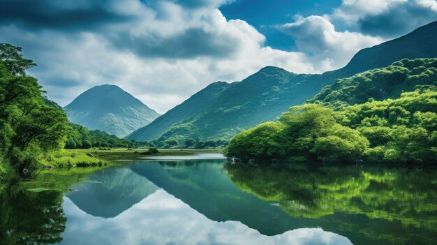 Un lago con le montagne sullo sfondo