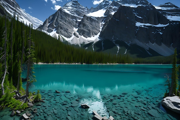 Un lago con le montagne sullo sfondo