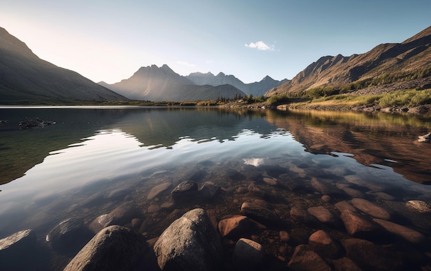 Un lago con le montagne sullo sfondo