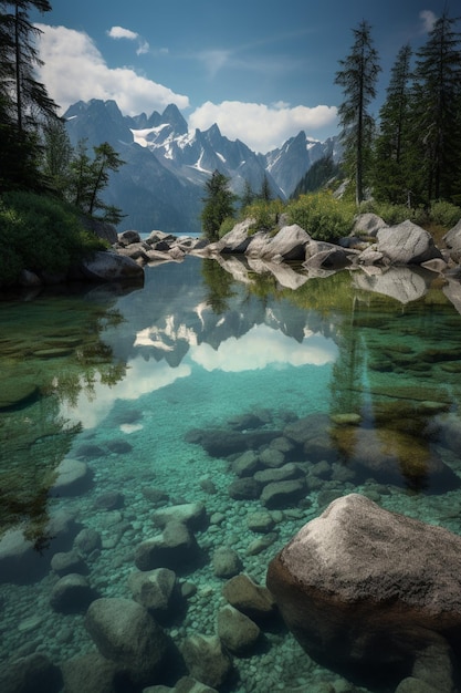 Un lago con le montagne sullo sfondo