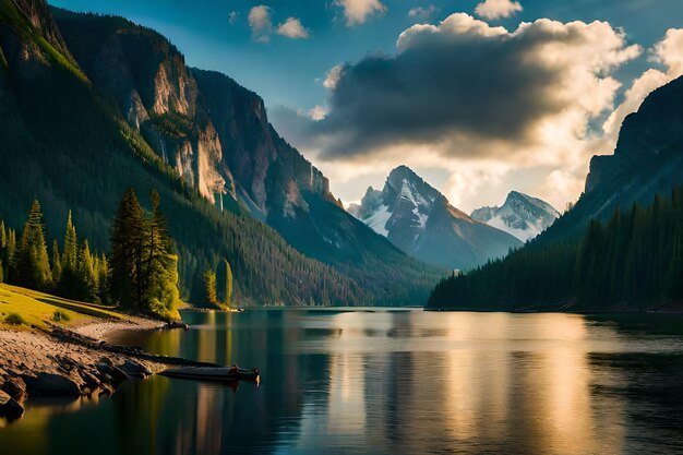 Un lago con le montagne sullo sfondo