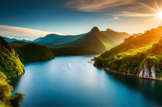 Un lago con montagne e alberi sullo sfondo