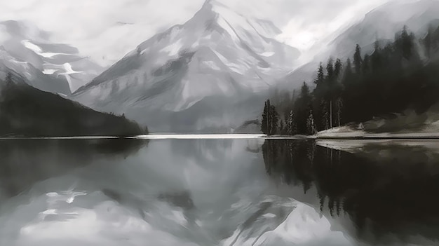 Un lago con montagne e alberi sullo sfondo