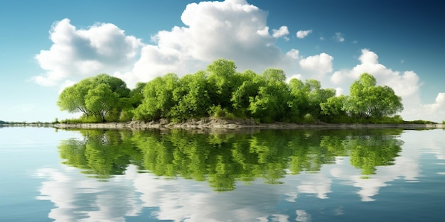 Un lago con una foresta e il cielo