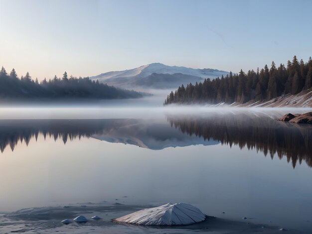 un lago con una montagna sullo sfondo